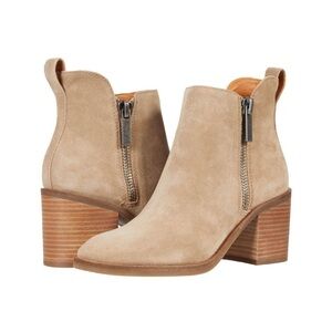 Lucky Brand Womens Walba Taupe Suede Block Heel Ankle Boots